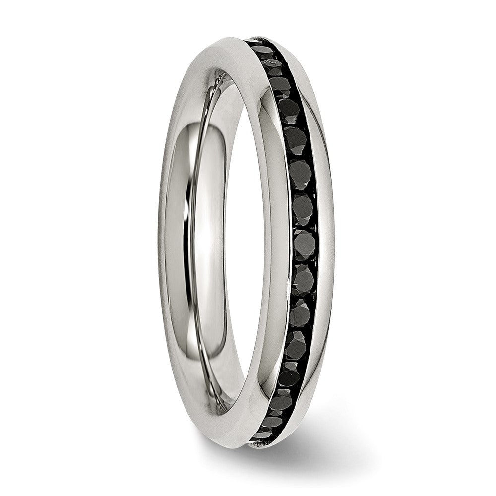 Stainless Steel Polished 4mm Black CZ Ring Size - 7