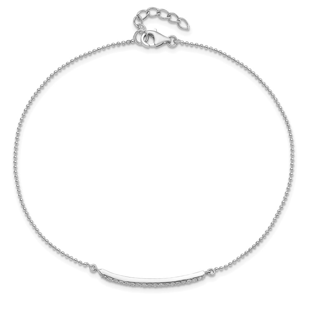 Cheryl M Sterling Silver Rhodium-plated Brilliant-cut CZ Bar 9.5 Inch Anklet with 1 Inch Extender 9.5 inches