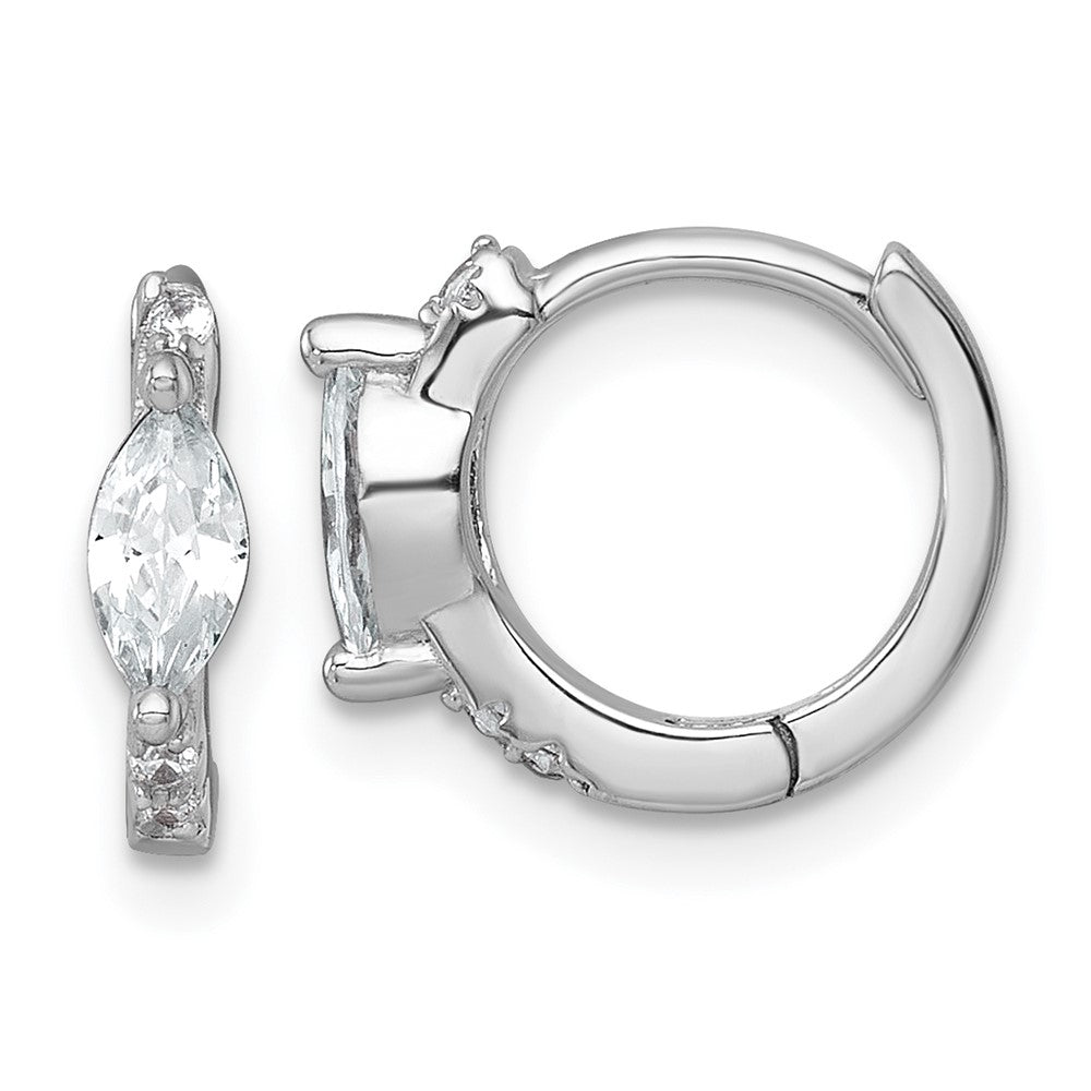 Sterling Silver Rhodium-plated Polished Round and Marquise CZ Round Hinged Hoop Earrings