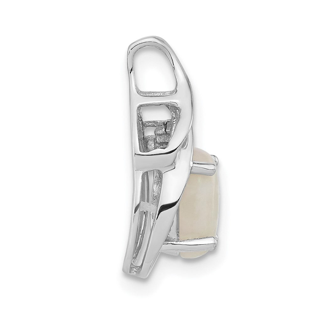 10k White Gold Oval Created Opal & Diamond Teardrop Chain Slide Pendant