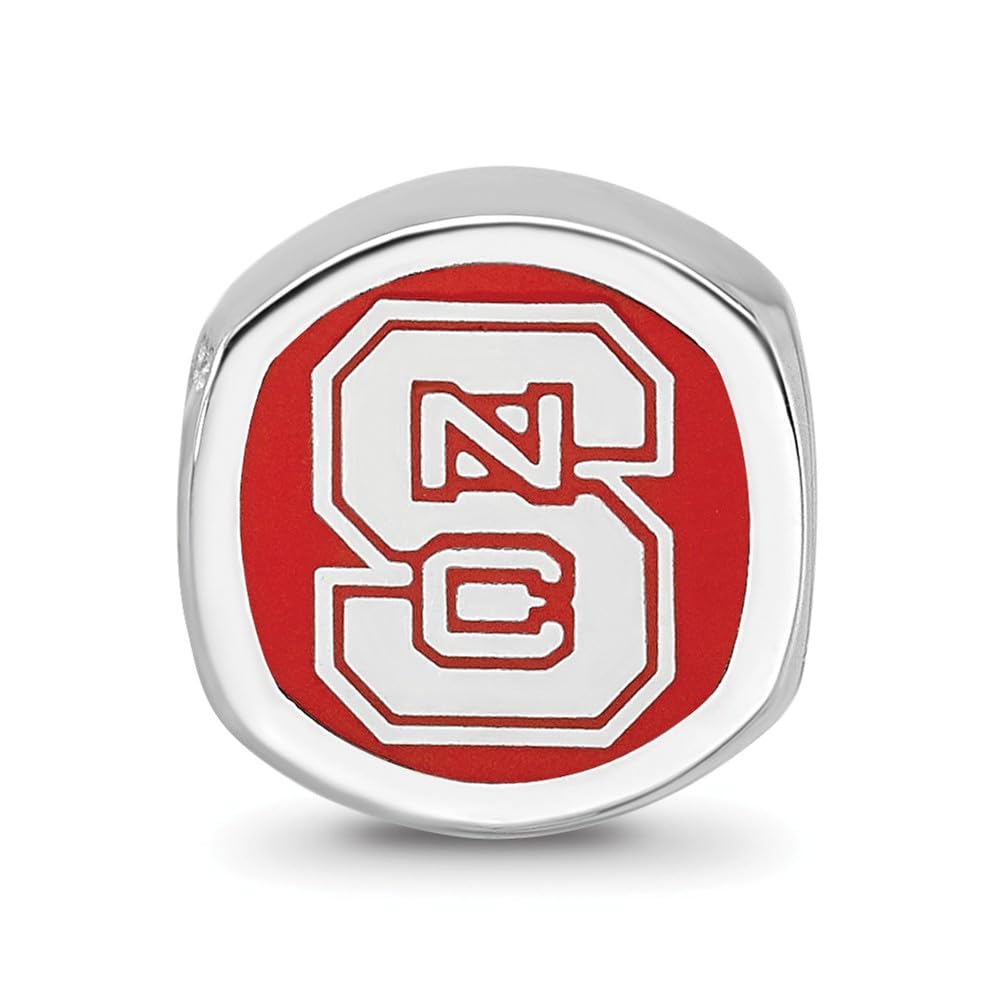 Sterling Silver Rhodium-plated LogoArt North Carolina State University N-C-S Enameled Bead QSS501NCS