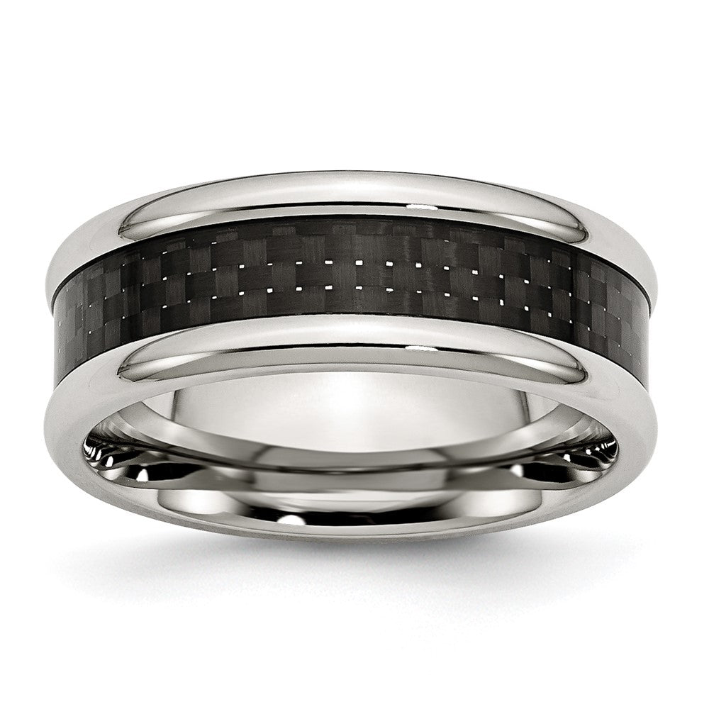 Stainless Steel Polished w/ Black Carbon Fiber Inlay 8mm Band Size - 11