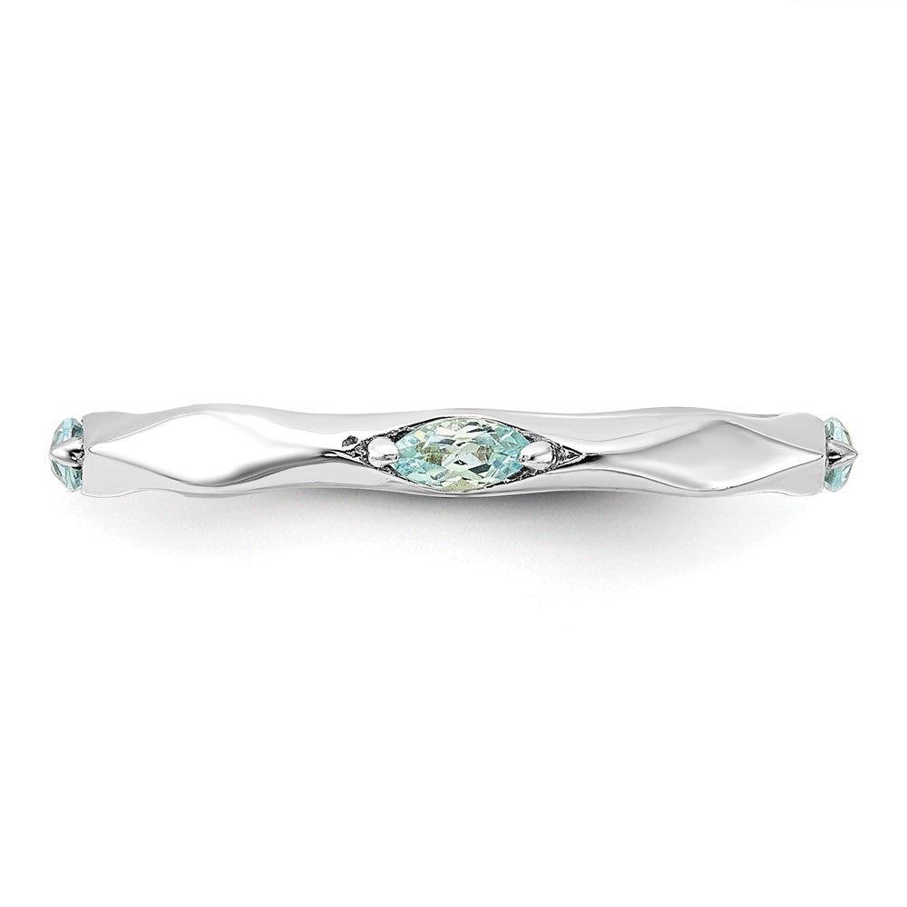 Sterling Silver Stackable Expressions Rhodium-plated Aquamarine Ring Size -7