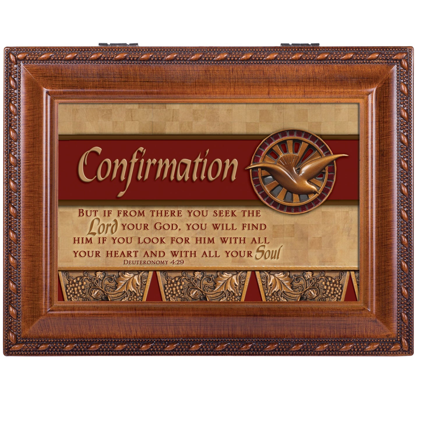 CONFIRMATION Musical Woodgrain Resin Jewelry Keepsake Box (Plays How Great Thou Art) QGM11582