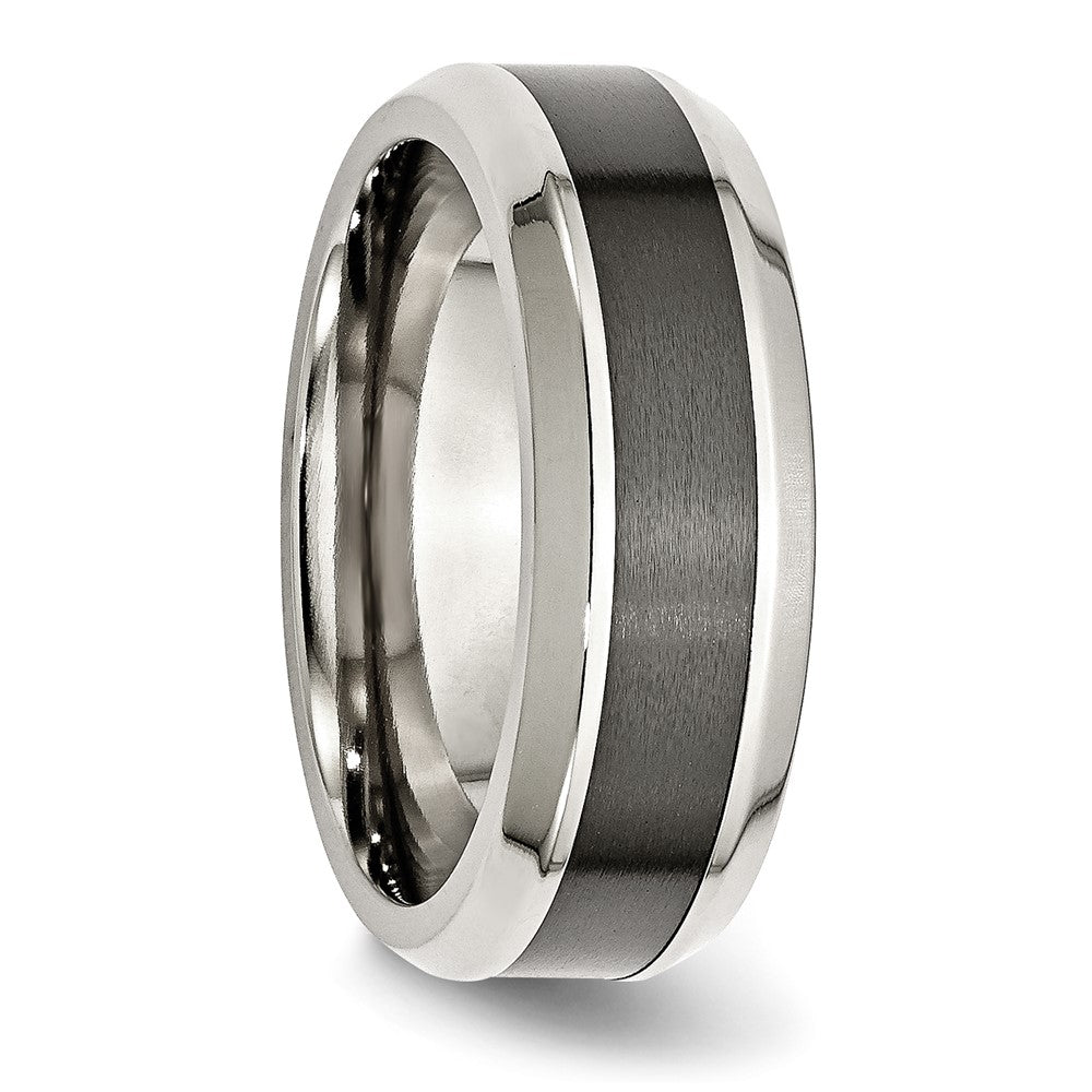 Stainless Steel Base w/Brushed Black Ceramic Center Beveled Band Size - 11