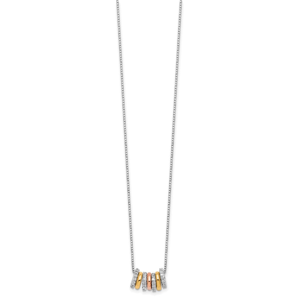 Cheryl M Sterling Silver Rhodium Rose and Yellow Gold-plated Polished CZ Circles 16 Inch with 2 Inch Extension Necklace