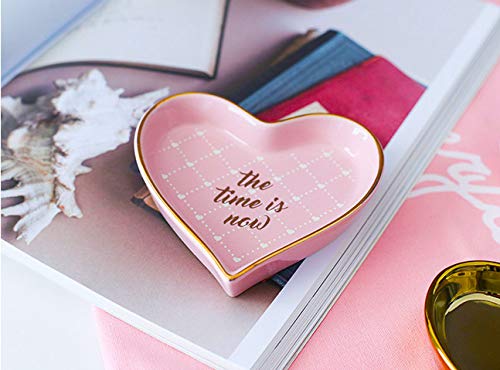 Heart-Shaped "The Time Is Now" Ceramic Trinket Plate and Decorative Jewelry Dish