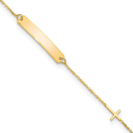 14k Polished 5.5in Cross ID Bracelet 5.5  inches