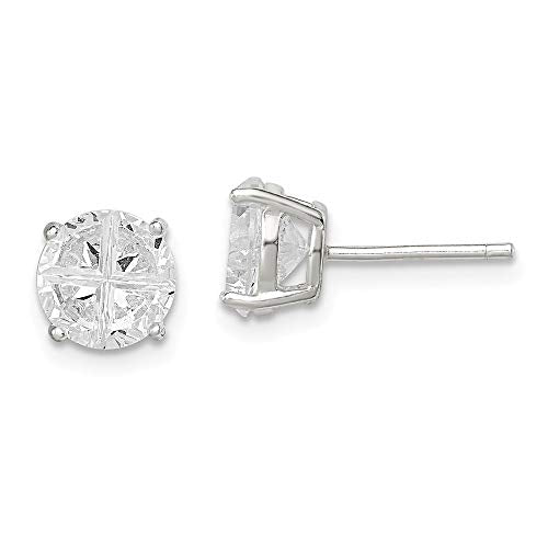 Sterling Silver 7mm Round Basket Set Cross-cut CZ Stud Earrings