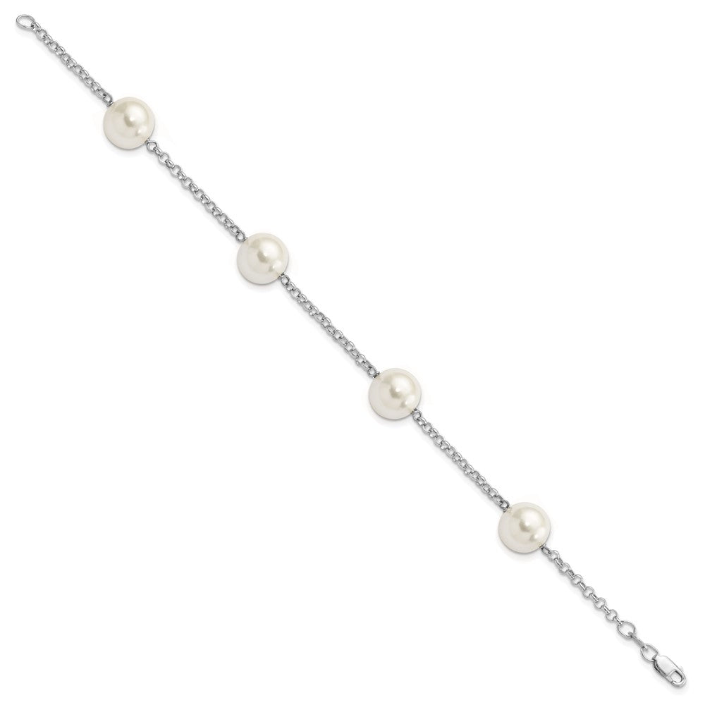 Majestik Sterling Silver Rhodium-plated 10-11mm White Imitation Shell Pearl Hand-knotted 4 Station Bracelet 7.5 inches