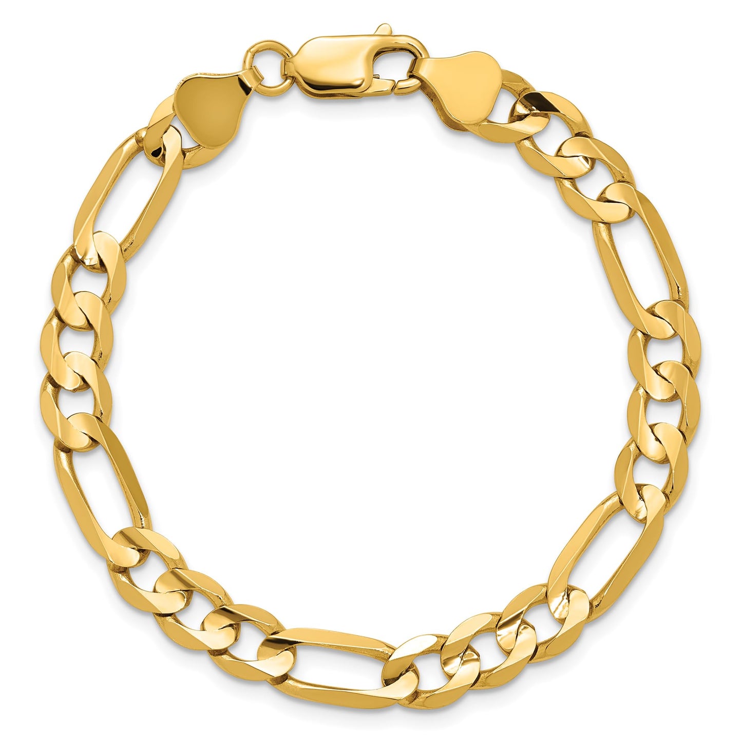 14K 9 inch 6.75mm Concave Open Figaro with Lobster Clasp Chain