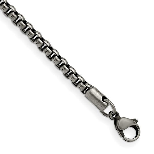 Stainless Steel Antiqued and Polished 3.9mm Rounded Box Chain 8.5 inches