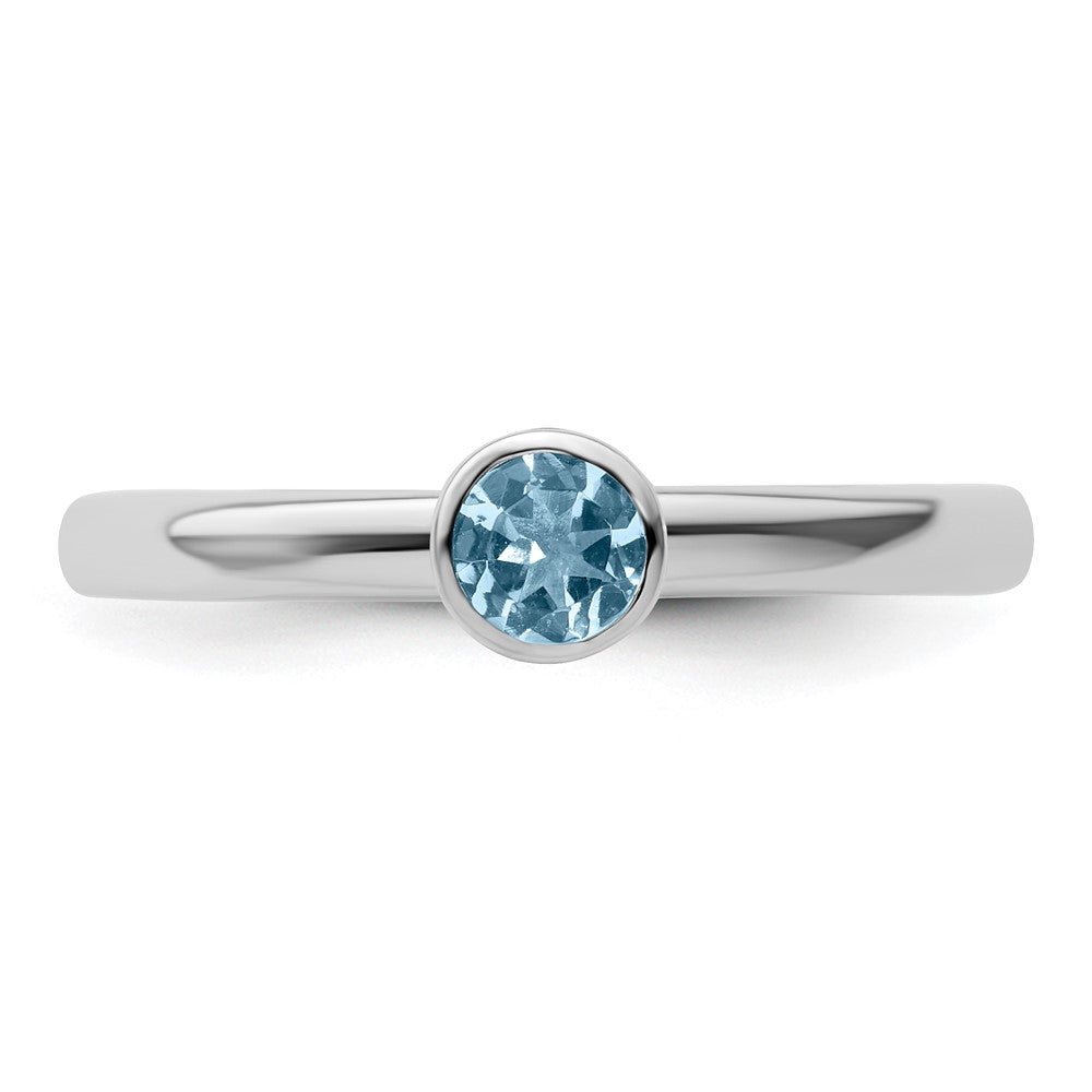 Sterling Silver Stackable Expressions High 4mm Round Aquamarine Ring Size -8