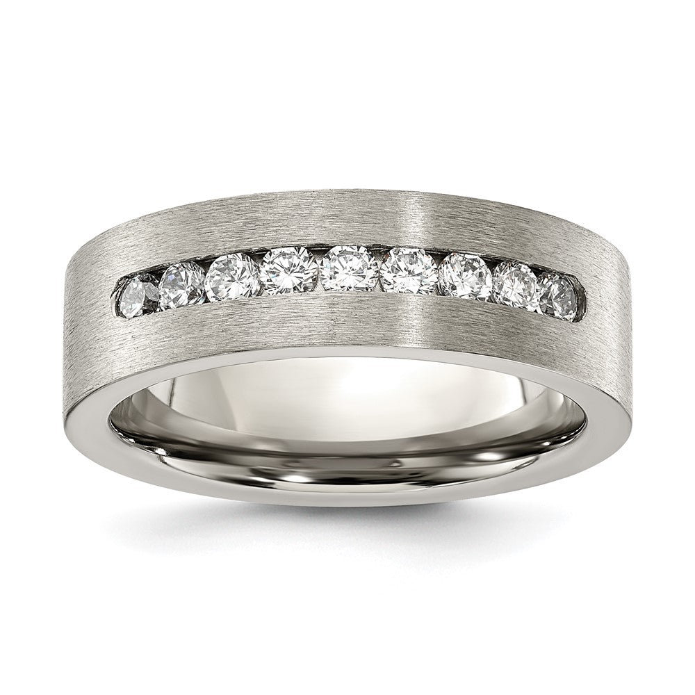Titanium Brushed with CZ Flat 7.00mm Band Size - 6.5