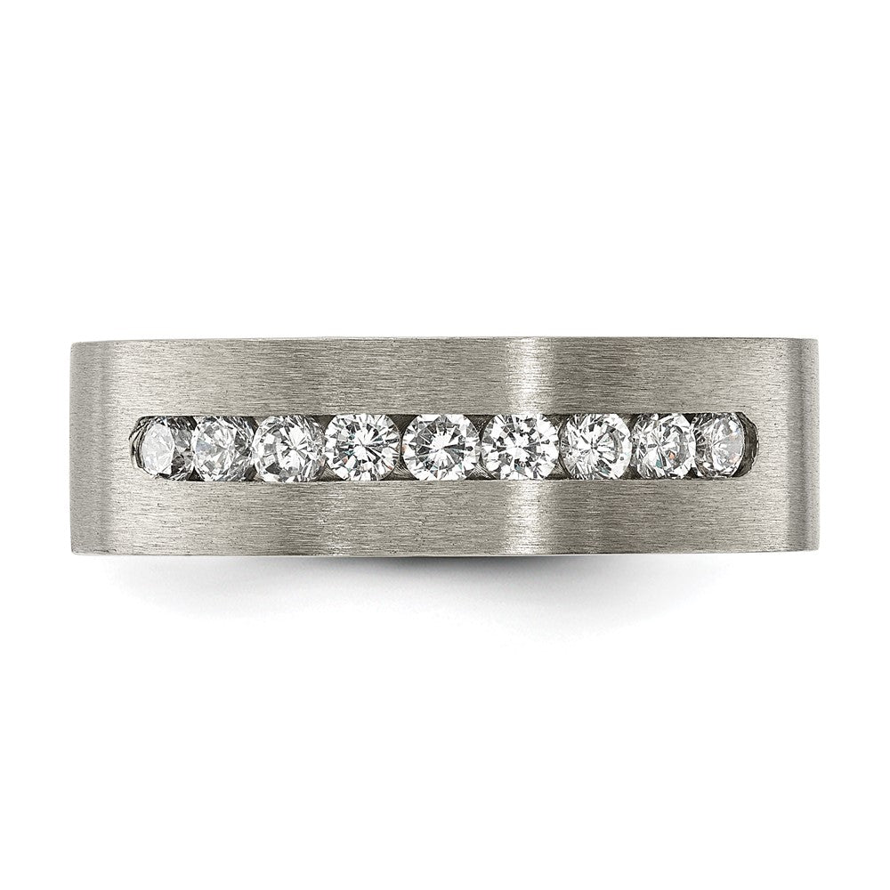 Titanium Brushed with CZ Flat 7.00mm Band Size - 6.5