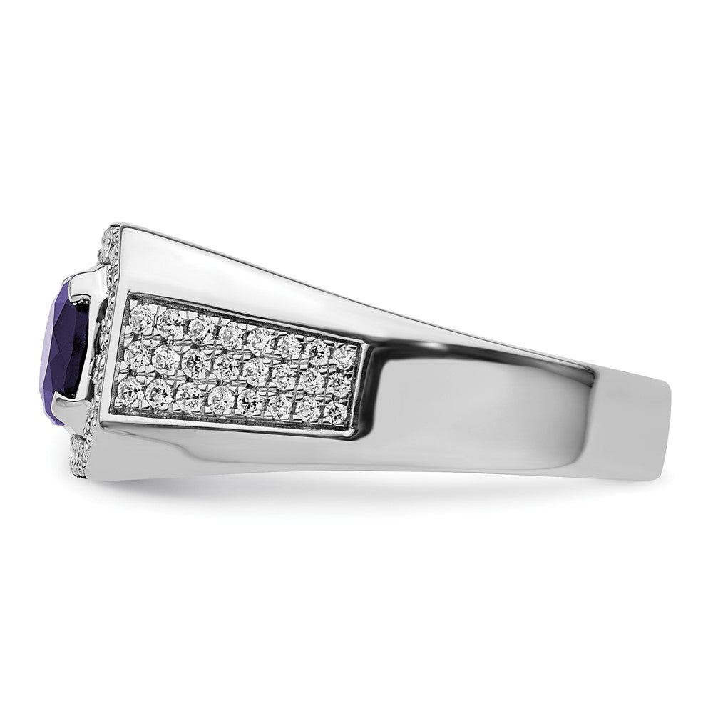 IBGoodman 14k White Gold 1/2 carat Lab Grown Diamond VS/SI+ G+ and Created Blue Sapphire Complete Men's Ring