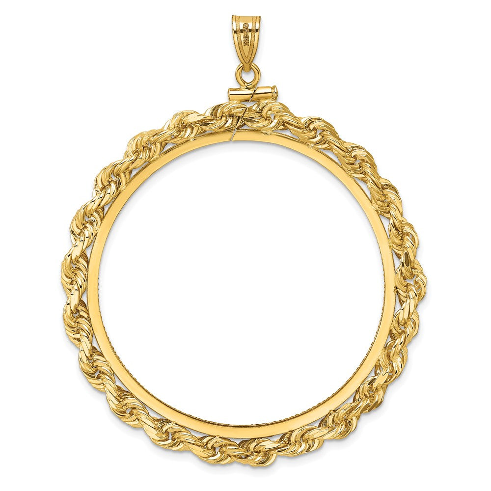 Wideband Distinguished Coin Jewelry 14k Polished Rope and Diamond-cut 39.5mm x 1.1mm Screw Top Coin Bezel Pendant