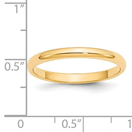 14k Yellow Gold 2.5mm Half Round Wedding Band Size 9