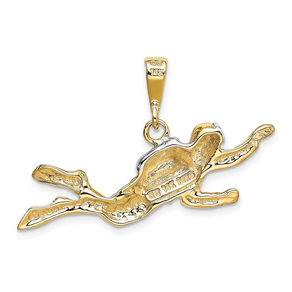 14K w/Rhodium Polished Open-Backed Scuba Diver Pendant