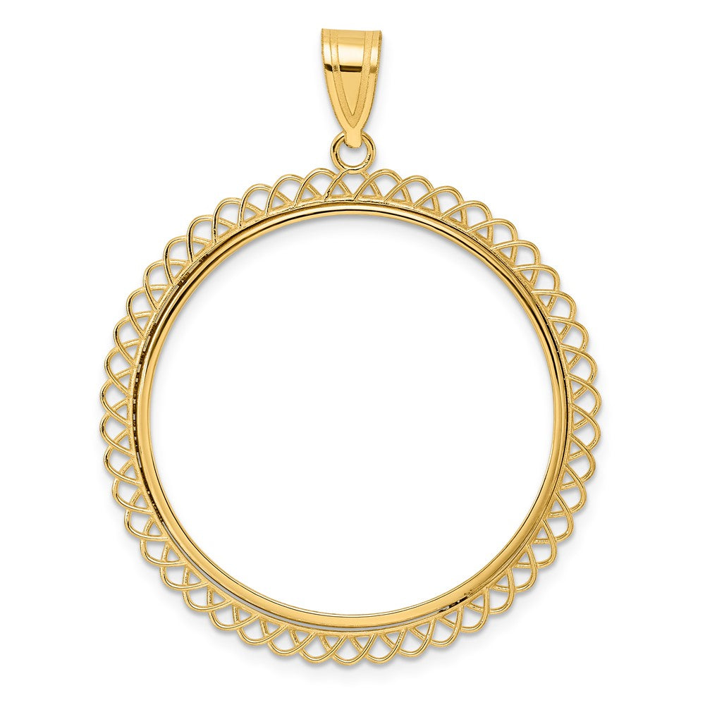 14k Polished Tilted with 32.0mm Prong Coin Bezel Pendant