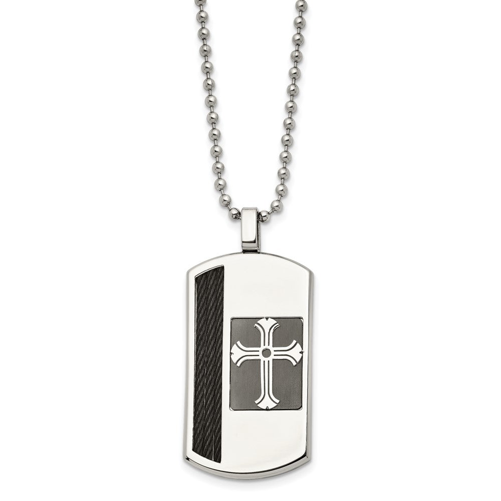 Stainless Steel Brushed & Polished Black IP-plated Cable Cross Necklace