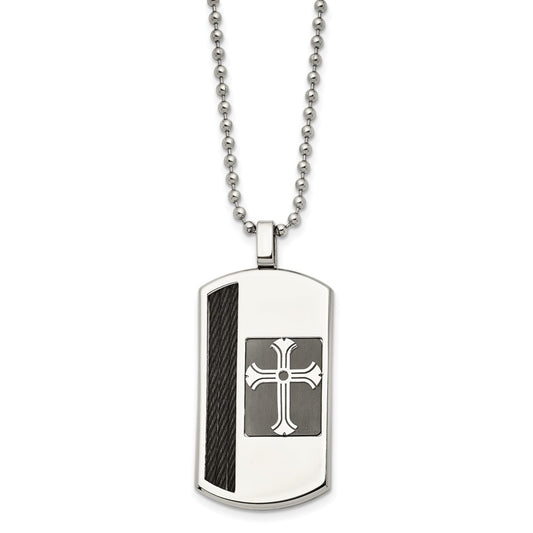 Stainless Steel Brushed & Polished Black IP-plated Cable Cross Necklace