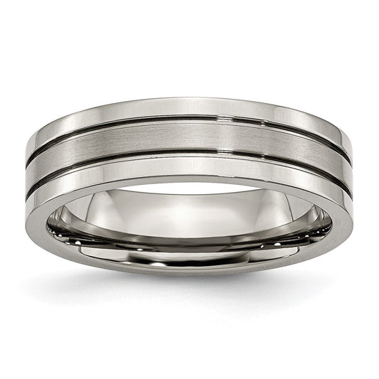 Titanium Brushed Center 6mm Grooved Band Size - 9