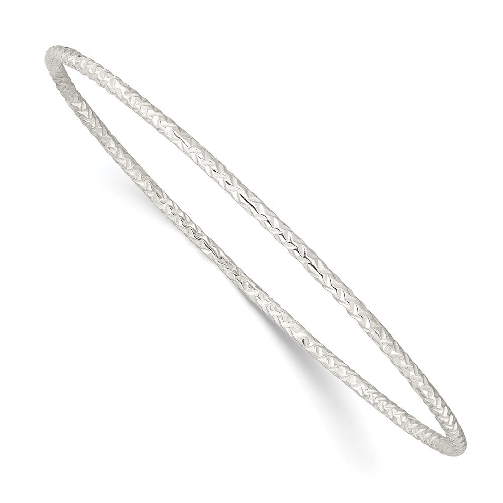 Sterling Silver Diamond-cut 2mm Slip-on Bangle 8.25 inches