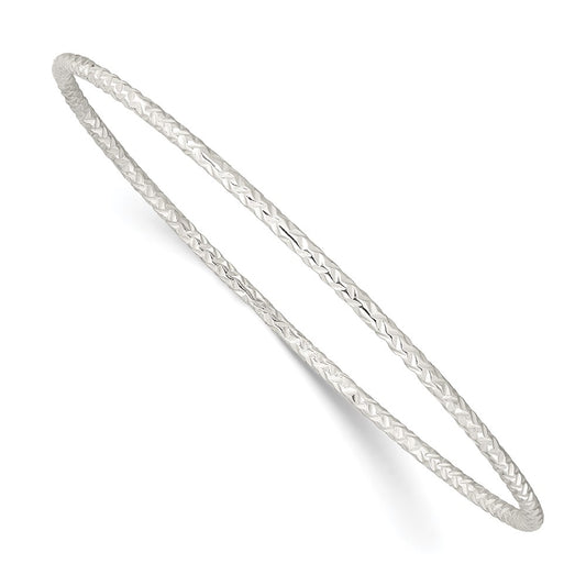 Sterling Silver Diamond-cut 2mm Slip-on Bangle 8.25 inches
