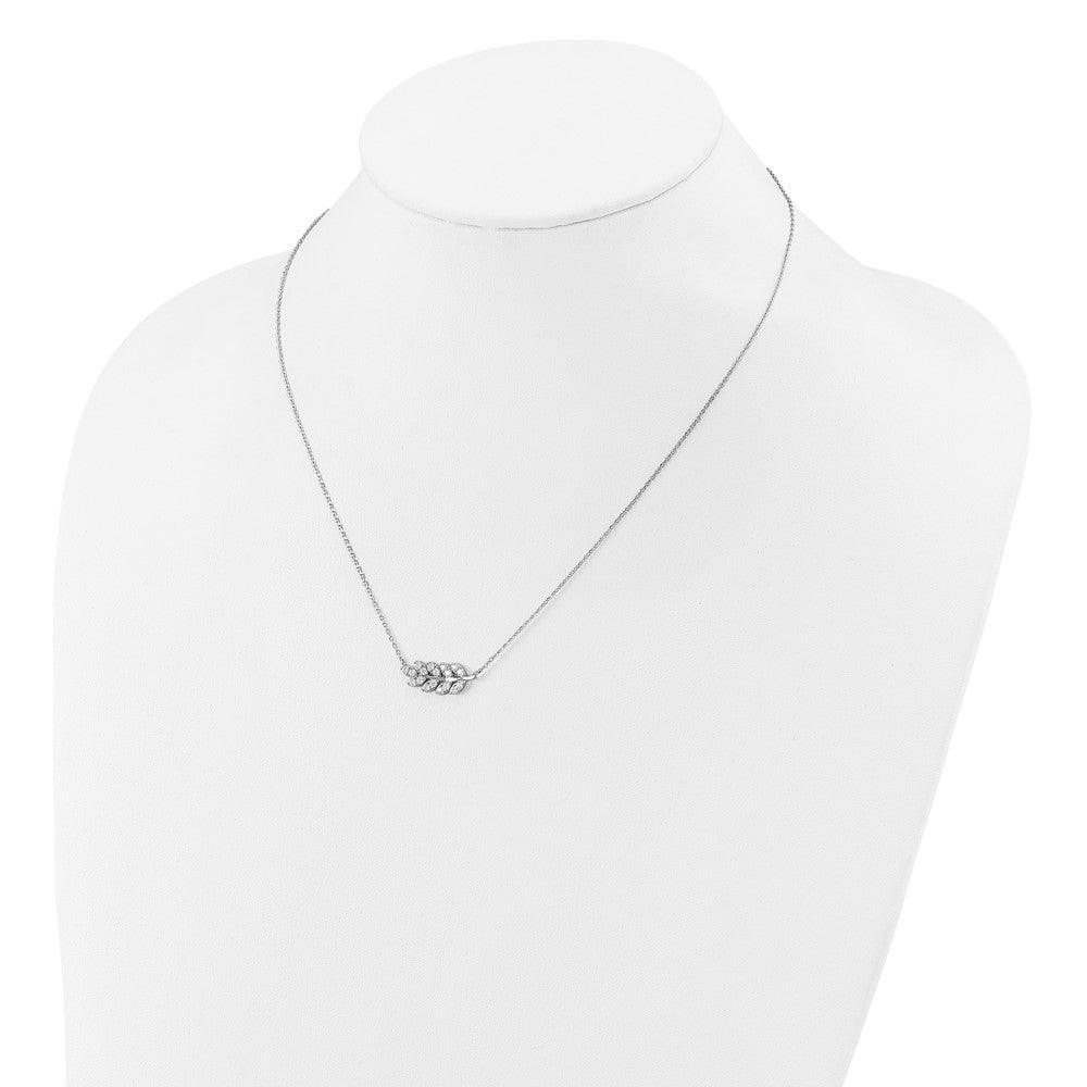 Cheryl M Sterling Silver Rhodium-plated Polished CZ Leaf Necklace 18 Inches