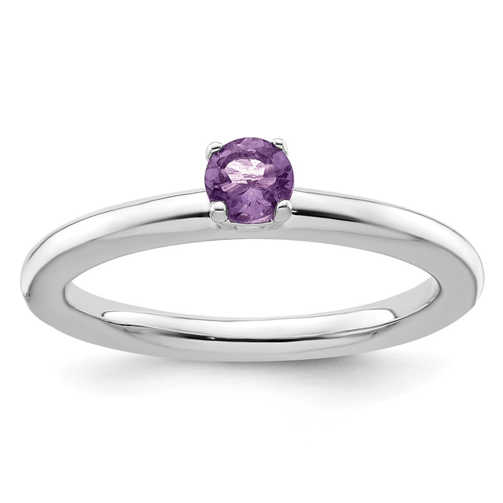 Sterling Silver Stackable Expressions Rhodium Amethyst Ring