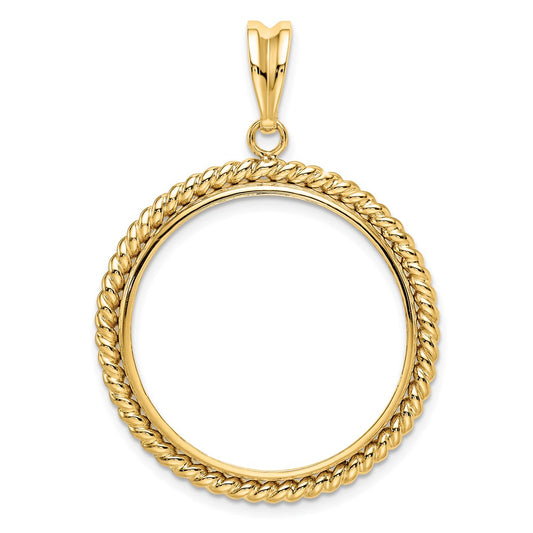 Wideband Distinguished Coin Jewelry 14k Polished with Twisted Wire 27.0mm Prong Coin Bezel Pendant