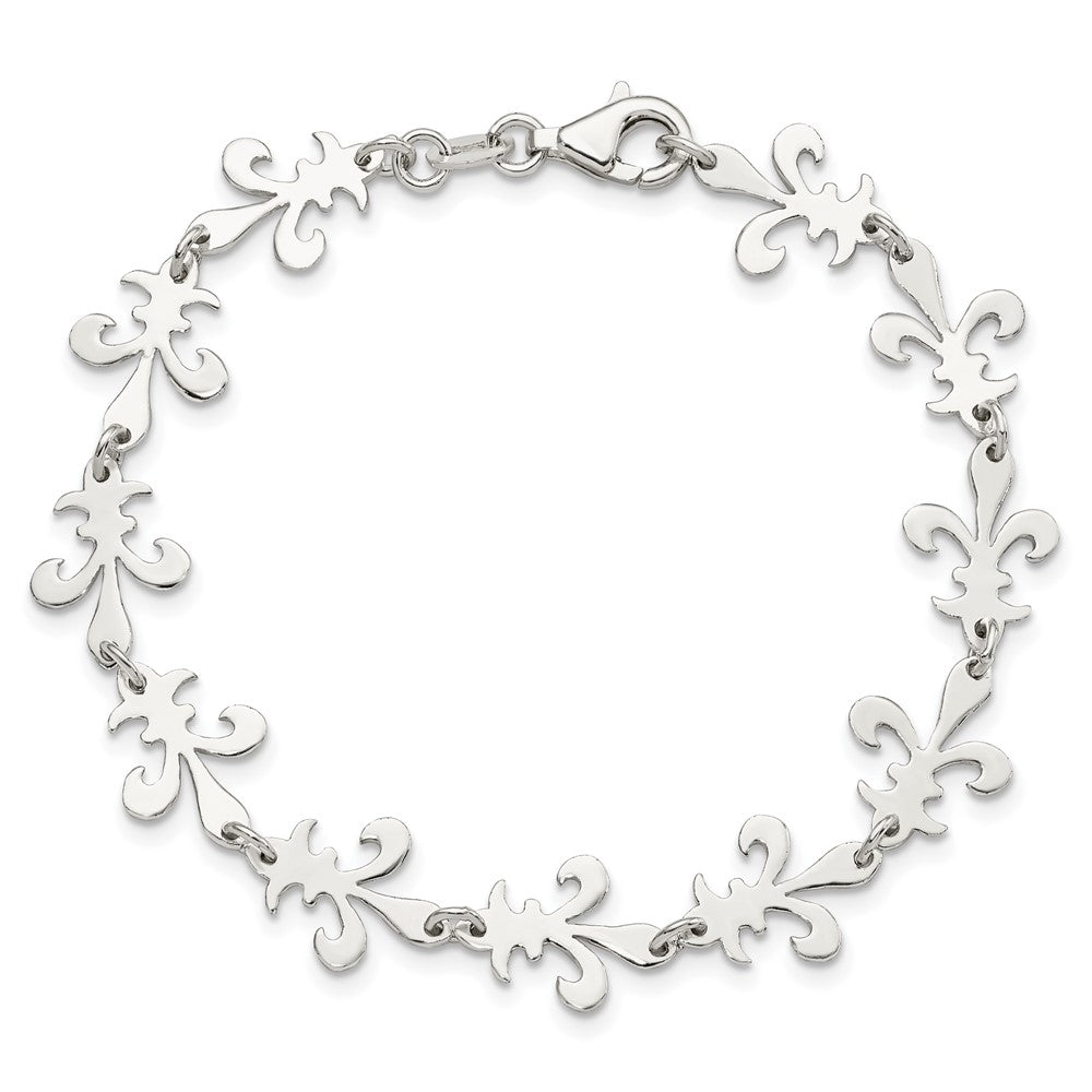 Sterling Silver Polished Fleur De Lis Bracelet 7.5 inches