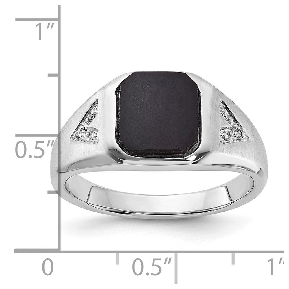 10K White Gold Polished & Brushed 1-9.2X9.2 Onyx & Diamond Ring
