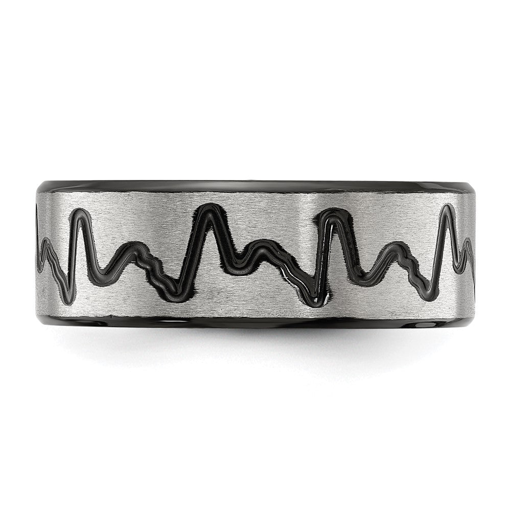 Chisel Stainless Steel Brushed Black IP-plated Heartbeat 8mm Band Size - 9.5