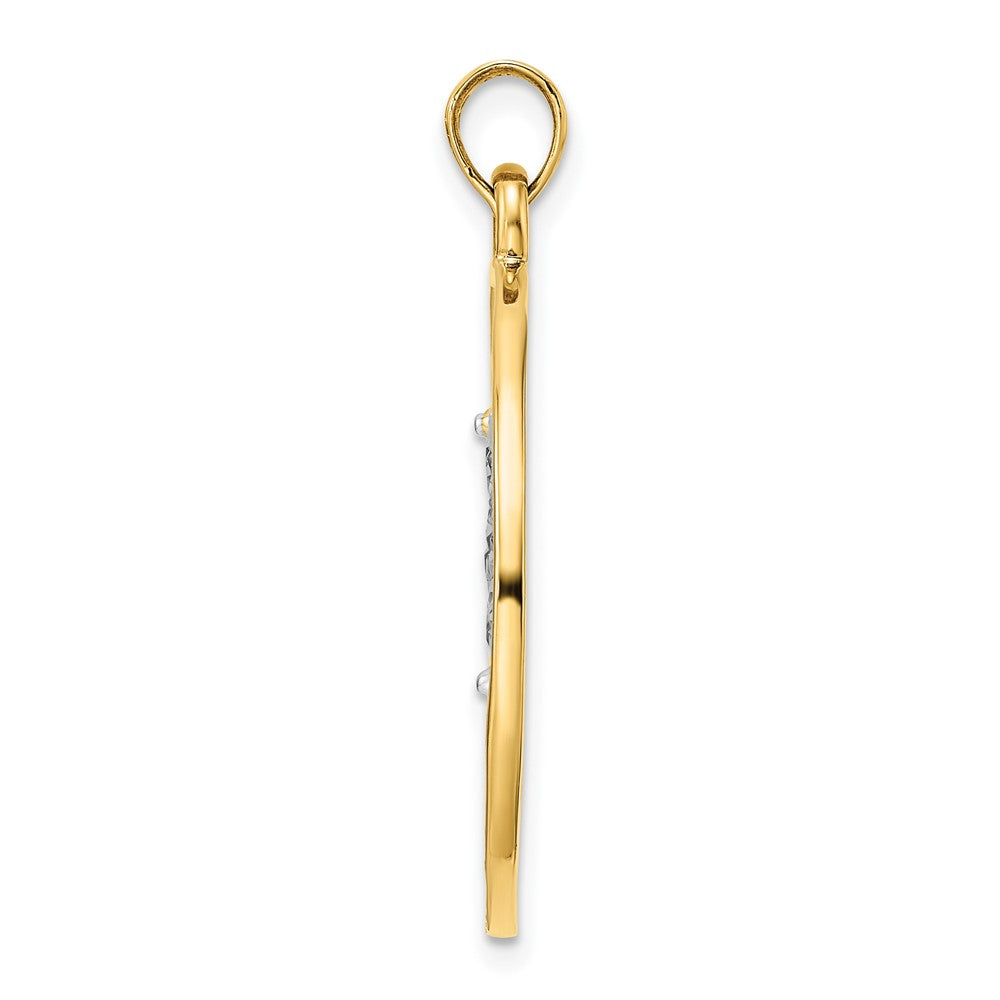 14k With White and Rose Rhodium D/C Clovers Circle Pendant