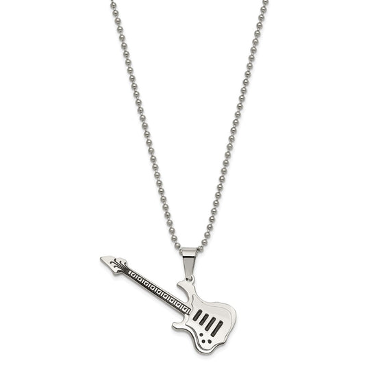 Stainless Steel Polished with Enamel Guitar 24in Necklace