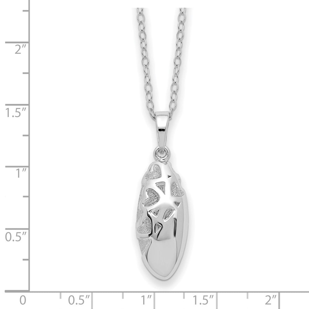 Sentimental Expressions Sterling Silver Rhodium-plated Scrolled Hearts Ash Holder 18 Inch Necklace 18 Inches