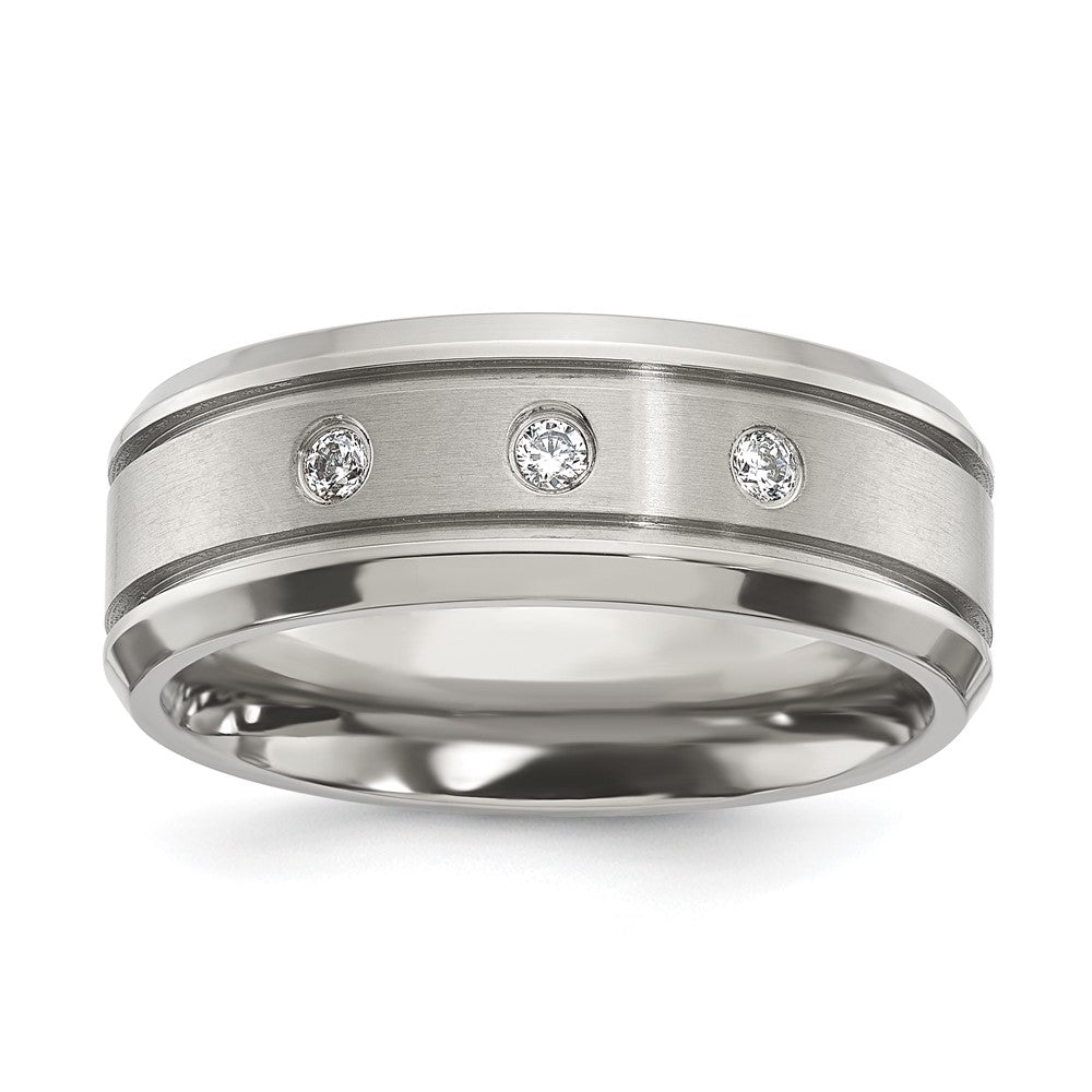 Chisel Titanium Polished with CZ 8mm Band Size - 10.5