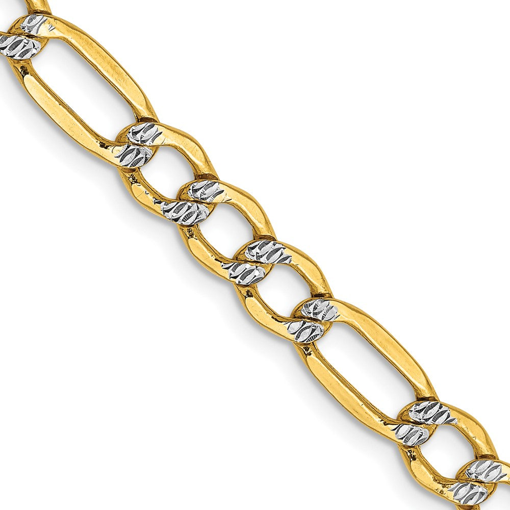 14K 16 inch 5.25mm Semi-Solid with Rhodium Pav‚ Figaro with Lobster Clasp Chain