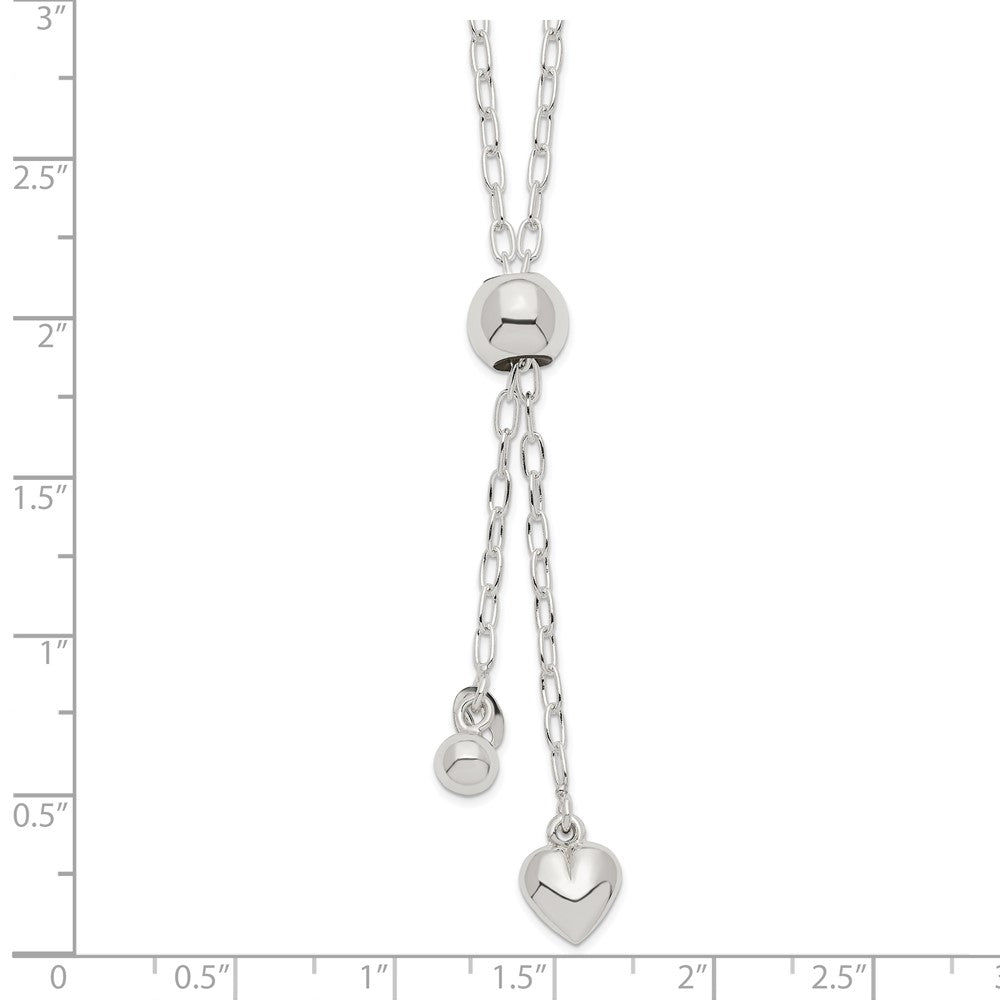 Sterling Silver 2mm Long Cable Link Heart Adjustable Necklace 36 Inches
