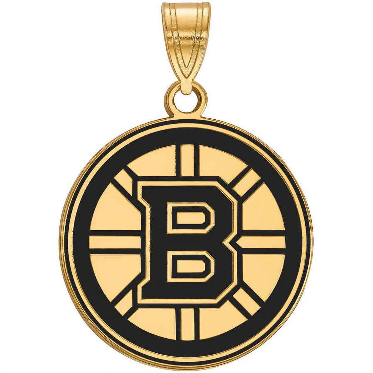 Sterling Silver Gold Plated NHL LogoArt Boston Bruins Large Enamel Pendant