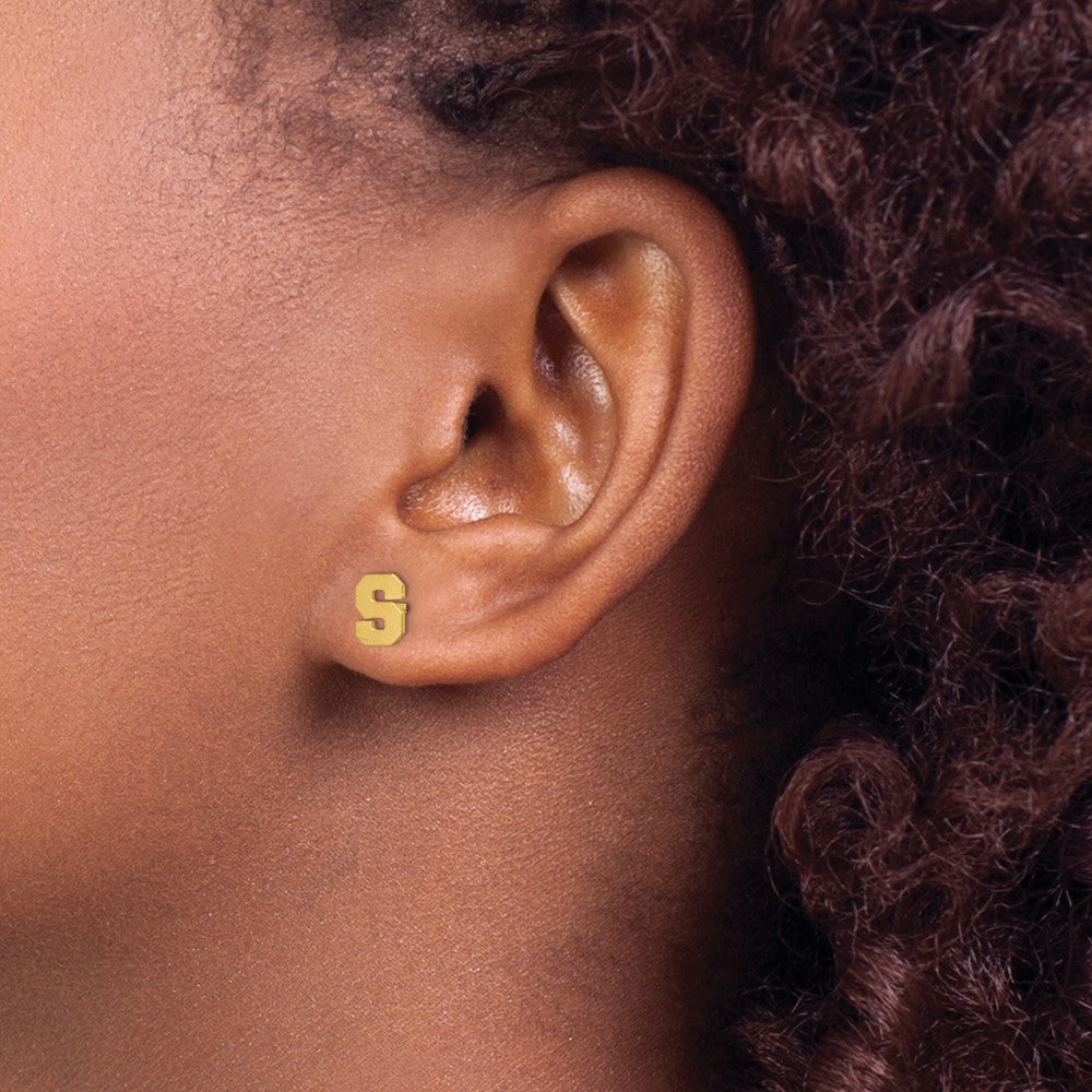 14KY Brushed  Letter S Initial Post Earrings