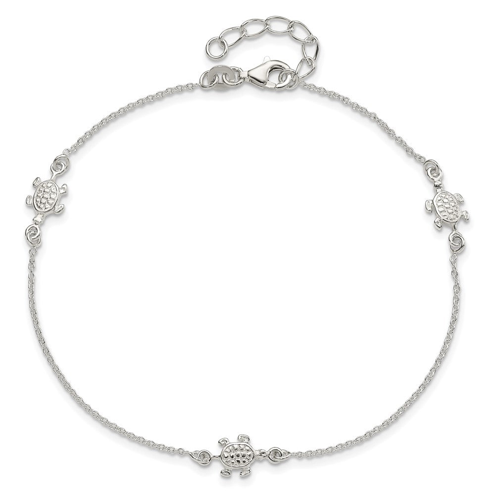 Sterling Silver Turtle 9 inch Plus 1 inch Ext. Anklet 9 inches