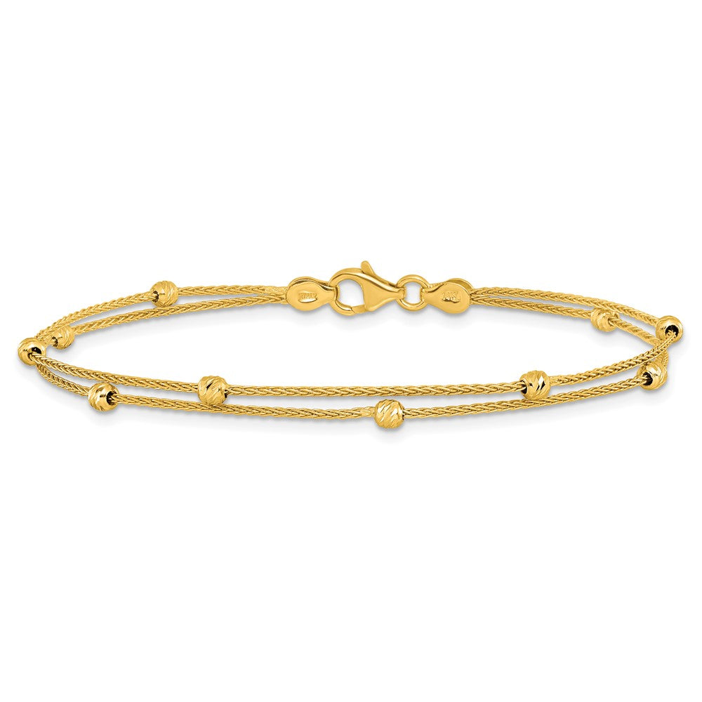 14K Gold Polished and Diamond-cut Beads 2 Strand Bracelet 7.5  inches