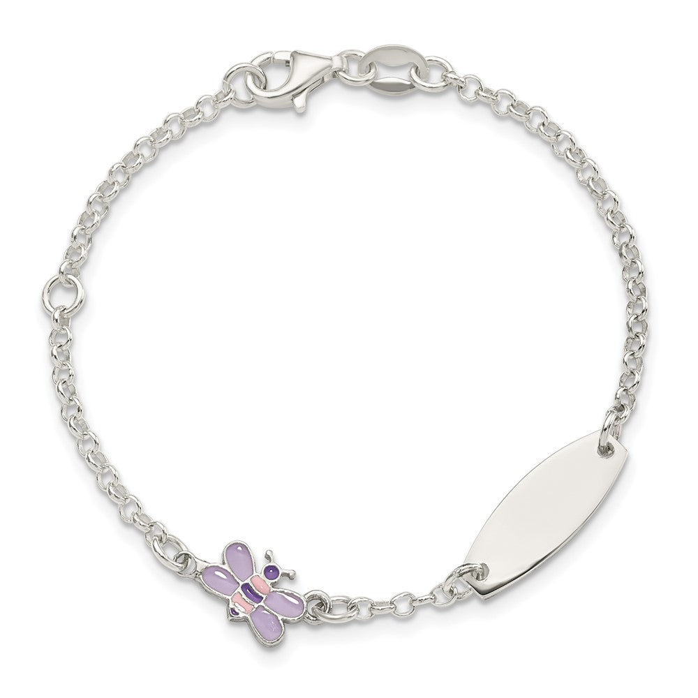 Sterling Silver Childrens Enameled Butterfly 5in Plus 1IN EXT ID Bracelet 6 inches