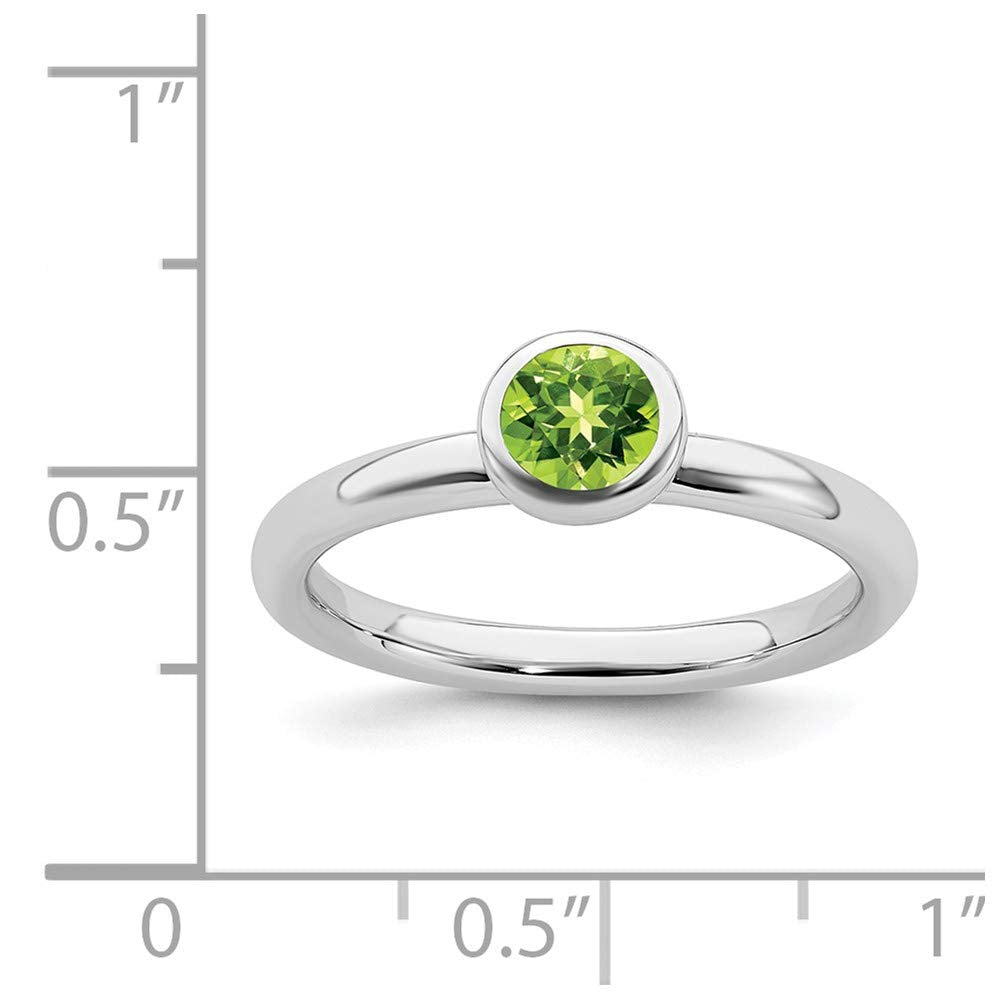 Sterling Silver Stackable Expressions Low 5mm Round Peridot Ring Size -7
