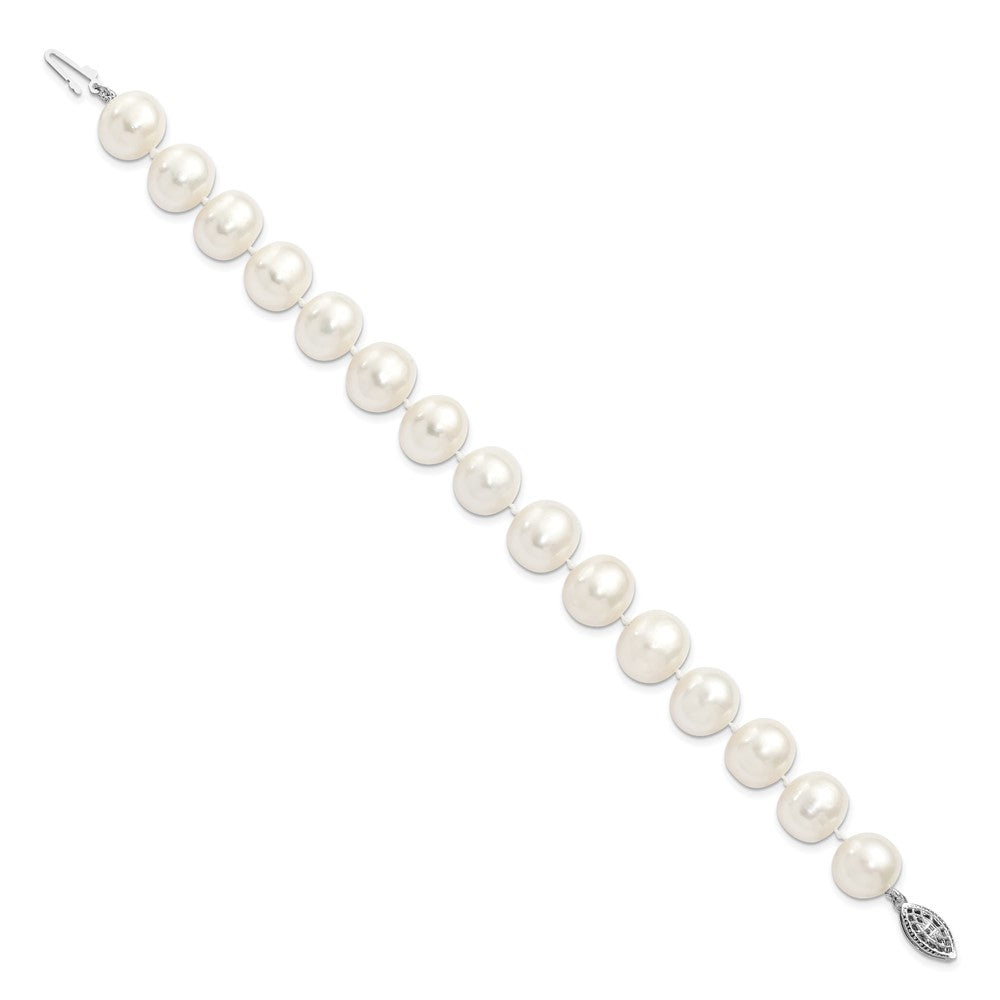 Sterling Silver Rhodium-plated 11-12mm White Near-Round Freshwater Cultured Pearl 7.25 inch Bracelet 7.25 inches