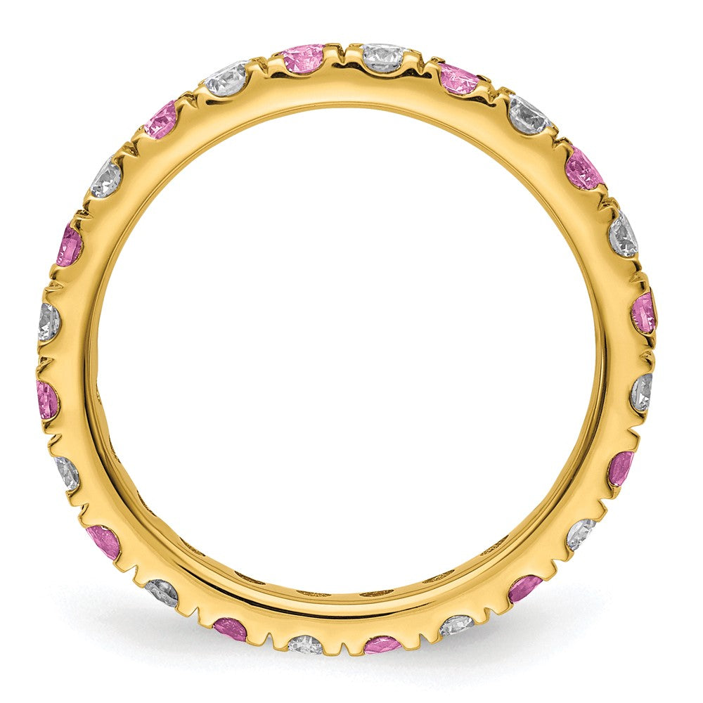 14k 3/4 carat Lab Grown Diamond VS/SI+ G+ and Lab Created Pink Sapphire Size 6 Eternity Band