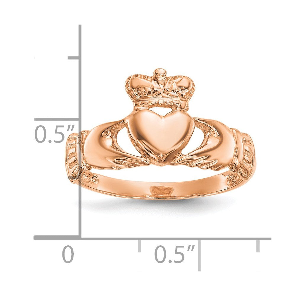14k Rose Gold Polished Claddagh Ring Size 7